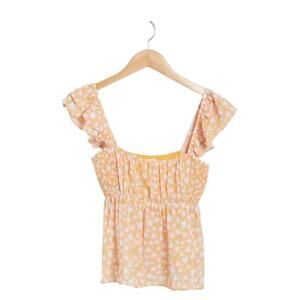 Elodie Ruched Bust Ruffle Sleeve Top In Orange Floral Size Small NWOT $35 MSRP